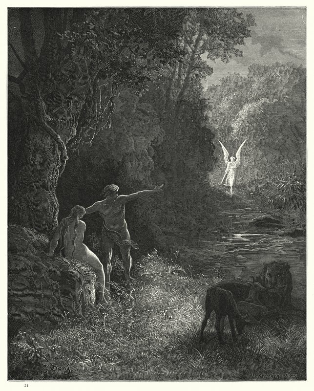 Ilustração de Gustave Dore para Miltons Paradise Lost, Book V, linhas 309, 310 de Gustave Dore