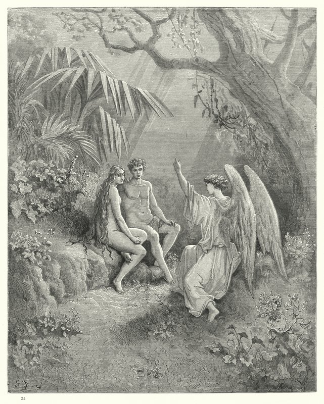 Ilustração de Gustave Dore para Miltons Paradise Lost, livro V, linhas 468-470 de Gustave Dore