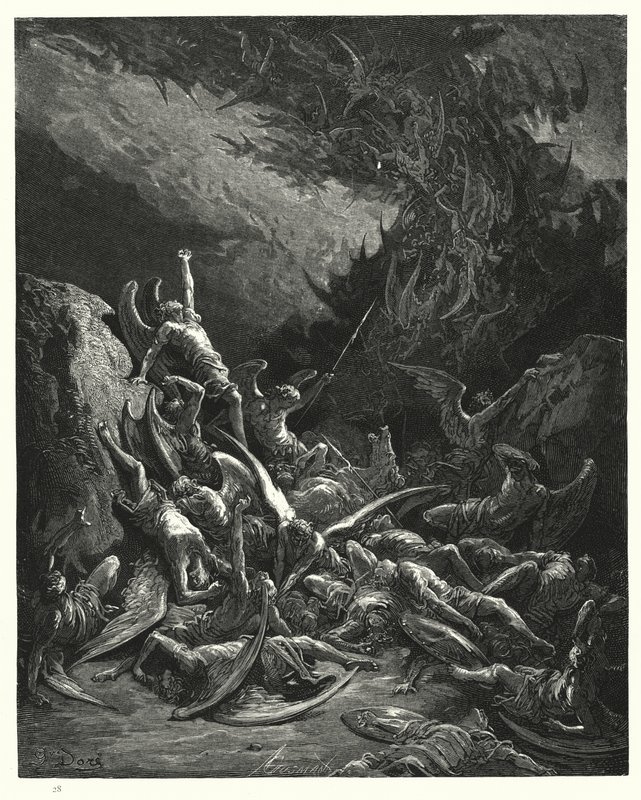 Ilustração de Gustave Dore para Miltons Paradise Lost, livro VI, linha 871 de Gustave Dore