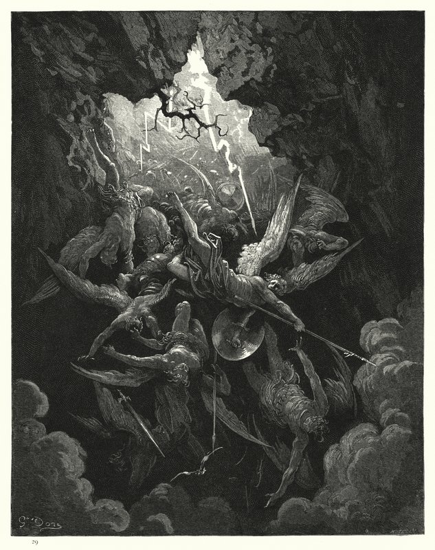 Ilustração de Gustave Dore para Miltons Paradise Lost, livro VI, linhas 874, 875 de Gustave Dore