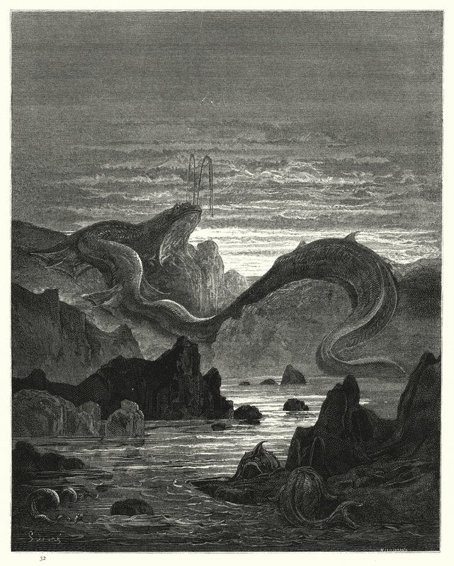 Ilustração de Gustave Dore para Miltons Paradise Lost, Livro VII, linhas 415, 416 de Gustave Dore