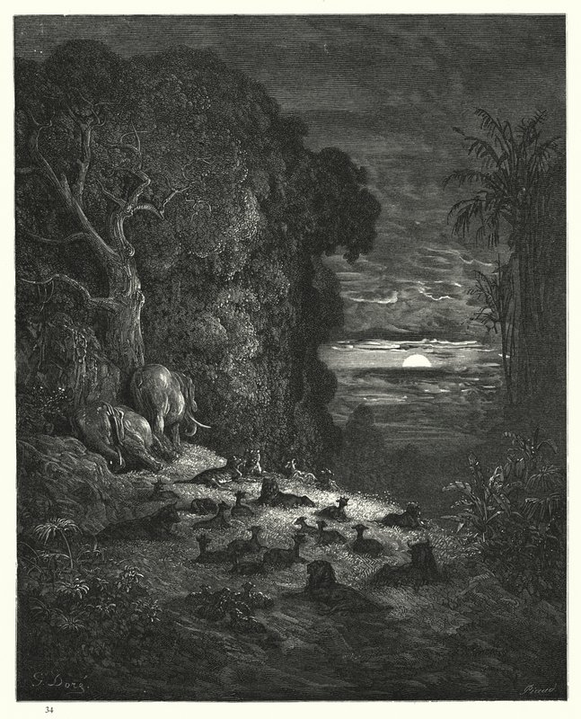 Ilustração de Gustave Dore para Miltons Paradise Lost, Livro VII, linhas 581, 582 de Gustave Dore