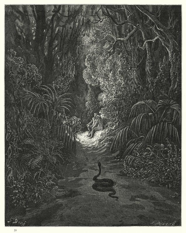 Ilustração de Gustave Dore para Miltons Paradise Lost, Livro IX, linhas 434, 435 de Gustave Dore