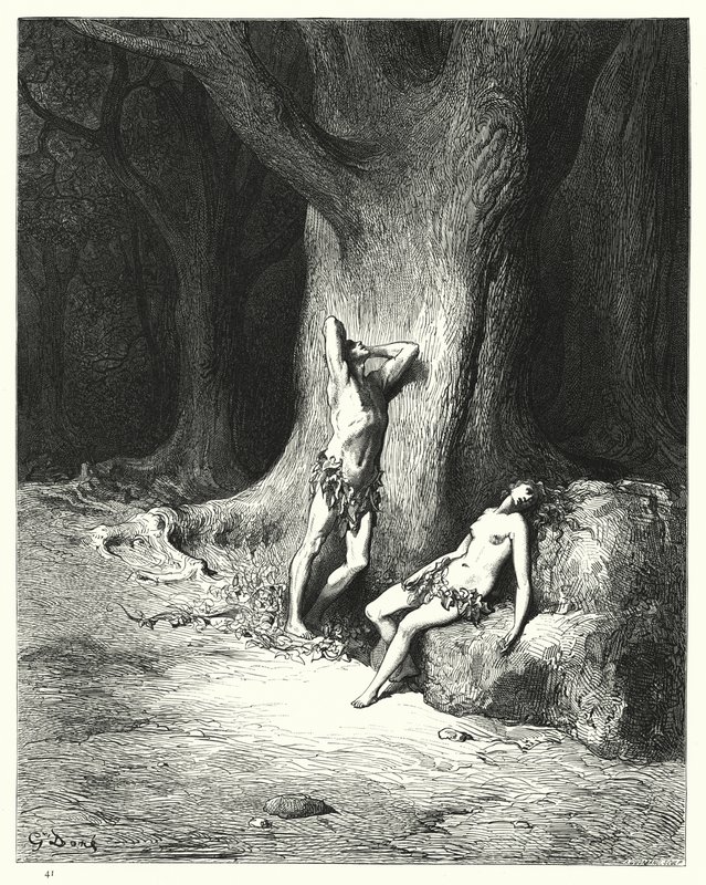Ilustração de Gustave Dore para Miltons Paradise Lost, Livro IX, linhas 1121-1123 de Gustave Dore