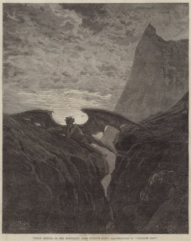 Satanás descansando na montanha de Gustave Dore