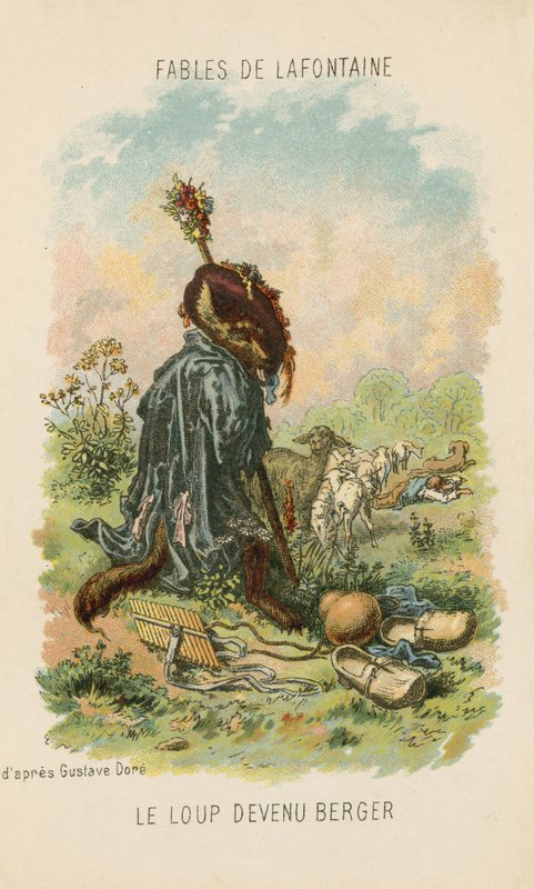 O lobo que jogou pastor (chromolitho) de Gustave Dore