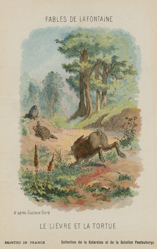 A tartaruga e a lebre (cromolitho) de Gustave Dore