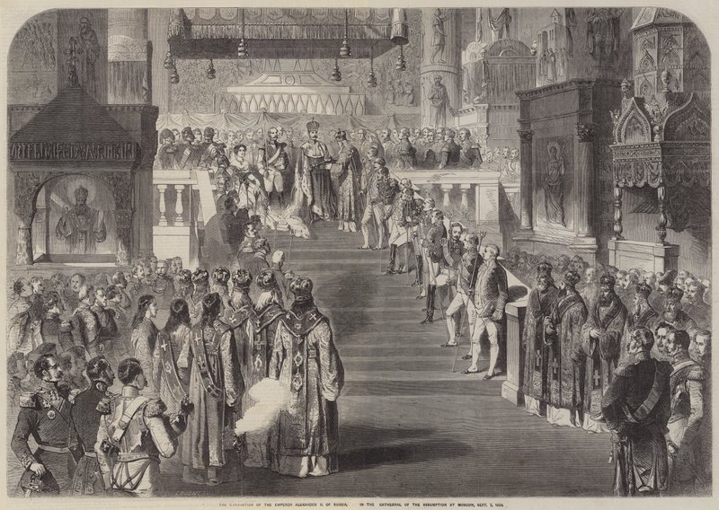 A coroação do imperador Alexandre II da Rússia, na Catedral da Assunção de Gustave Janet