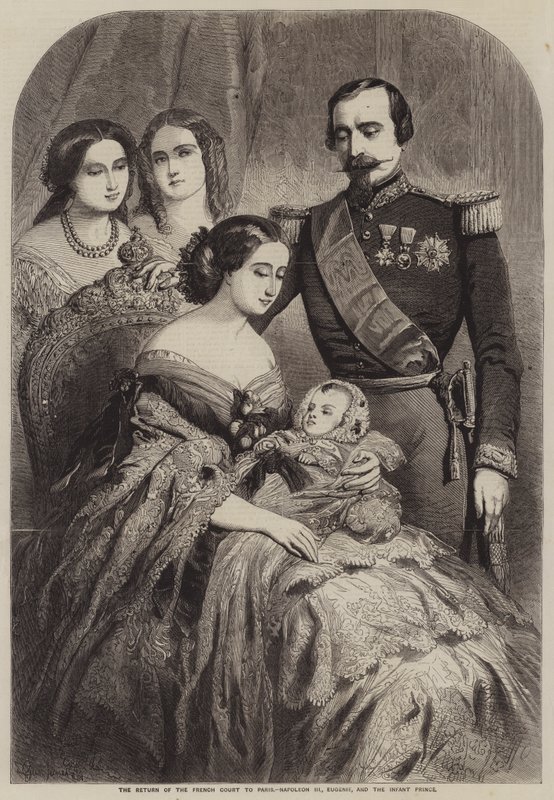 O retorno da corte francesa a Paris, Napoleão III, Eugenie e o Infante Príncipe de Gustave Janet