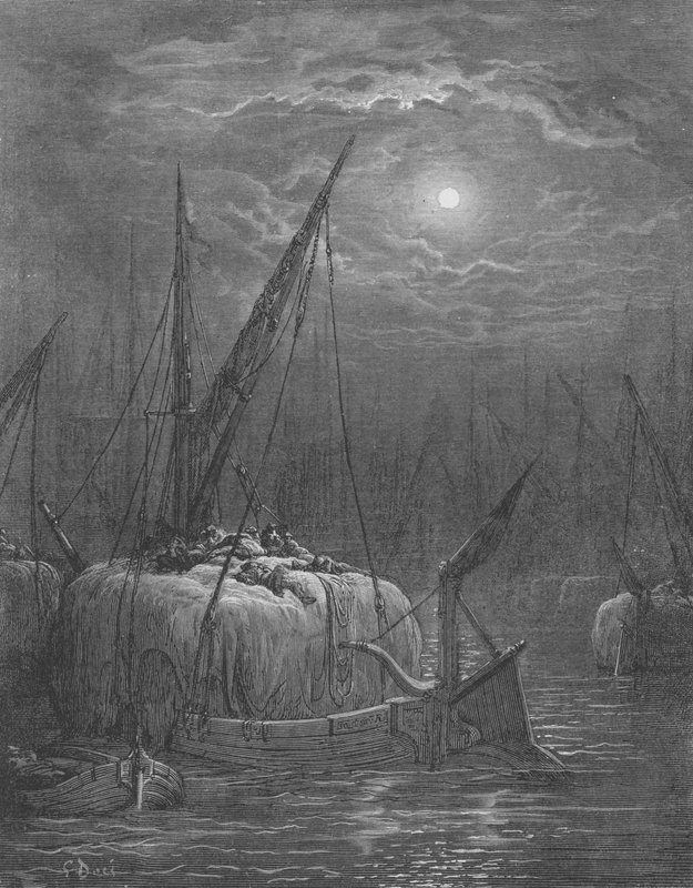 Barcos de feno no Tamisa de Gustave after Dore