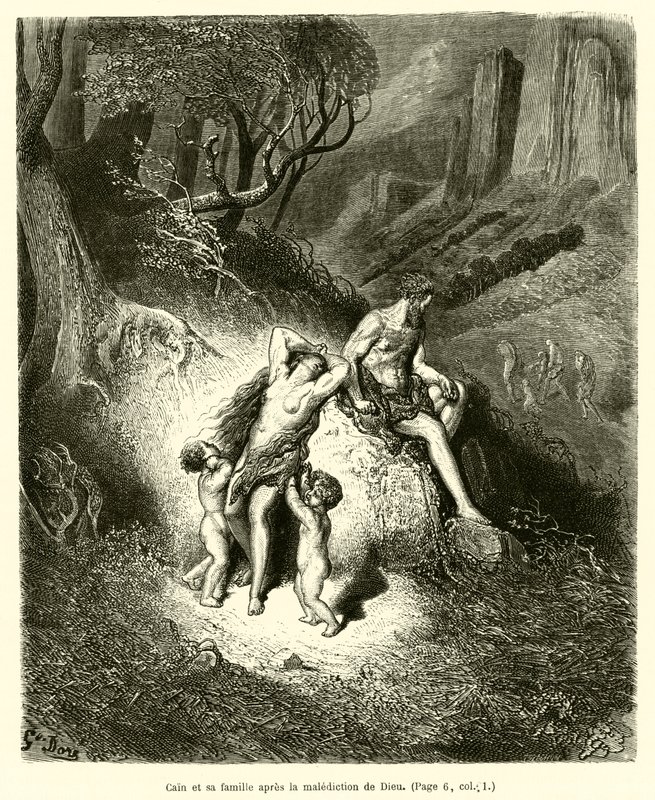 Caim e sua família após a maldição de Deus de Gustave after Dore