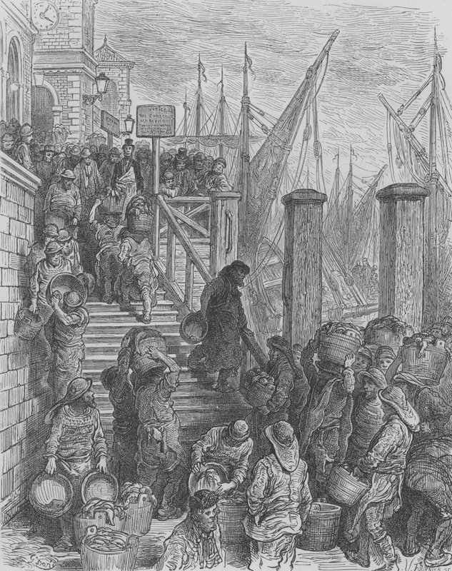 Aterragem do peixe Billings-Gate de Gustave after Dore