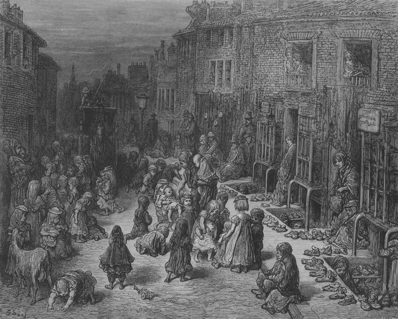 A Feira de Sapatos Antigos, Dudley Street de Gustave after Dore