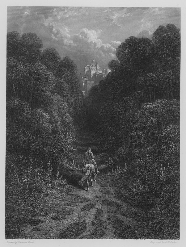 Lancelot aproximando-se do Castelo de Astolat de Gustave after Dore