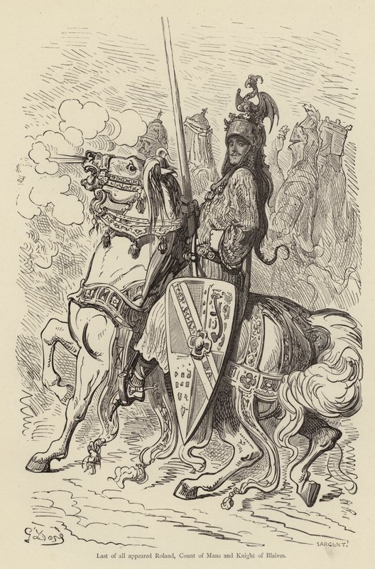 Por último apareceu Roland, Conde de Mans e Cavaleiro de Blaives de Gustave after Dore