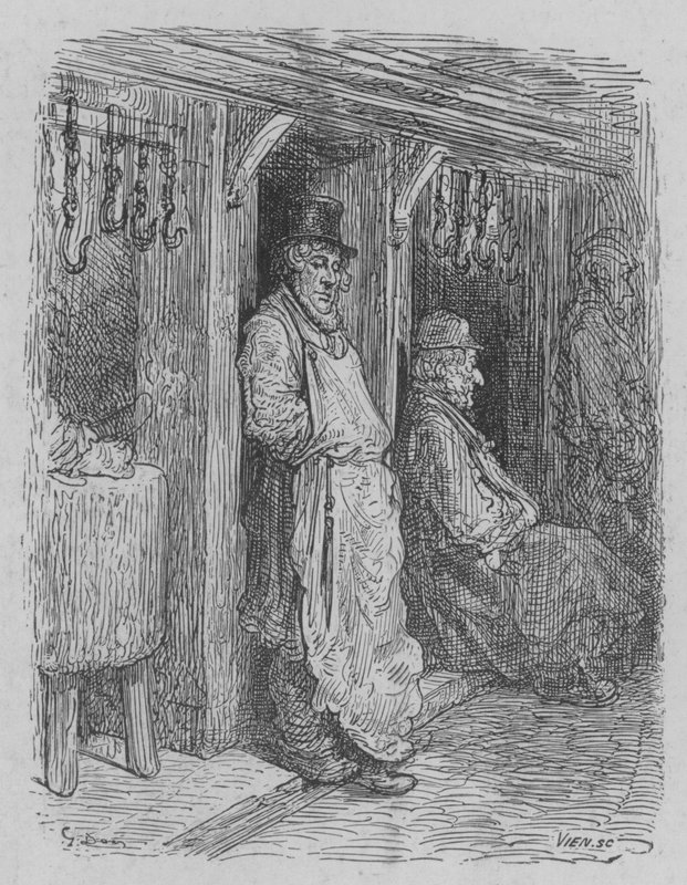 O açougueiro esperando sua prática de Gustave after Dore