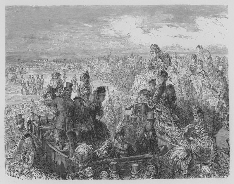 O jogo de críquete, luta entre estudantes de duas universidades de Cambridge e Oxford de Gustave after Dore