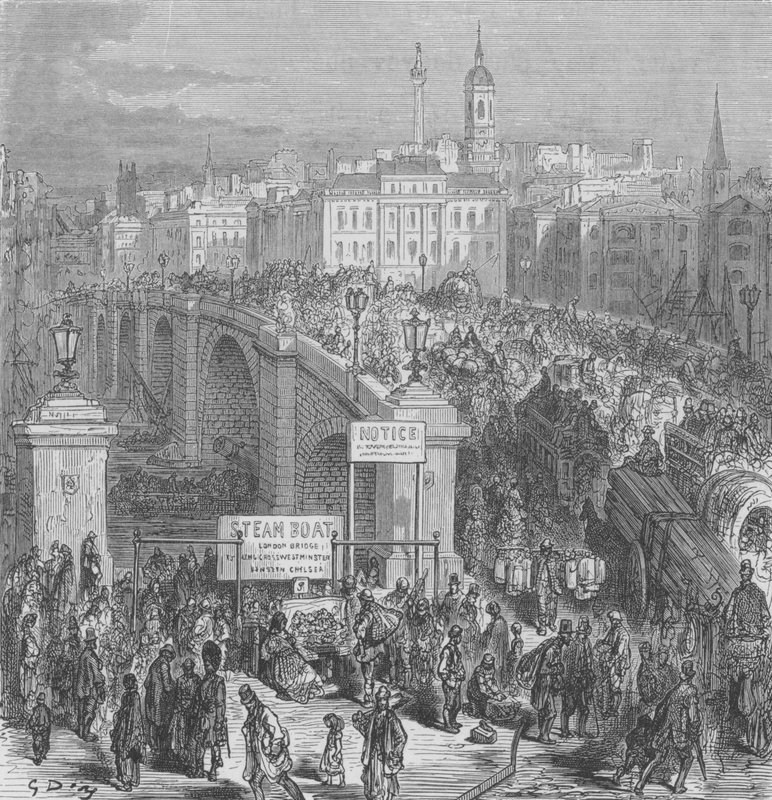 A ponte de Londres, em 1875 de Gustave after Dore
