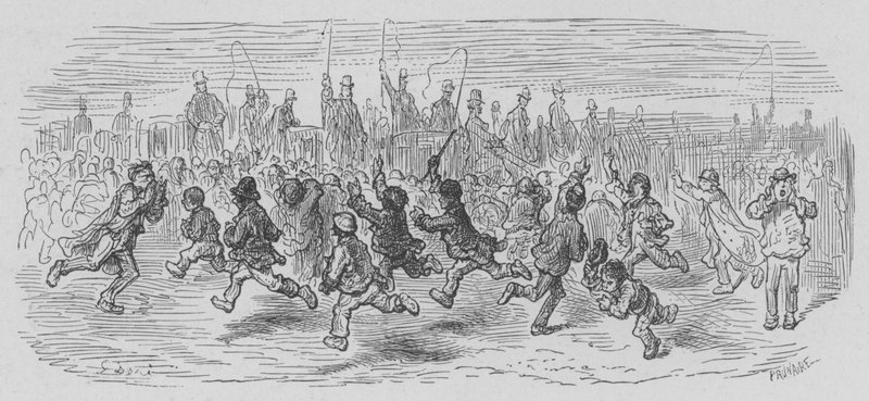 Screamers do carro após a grande corrida de Derby de Gustave after Dore