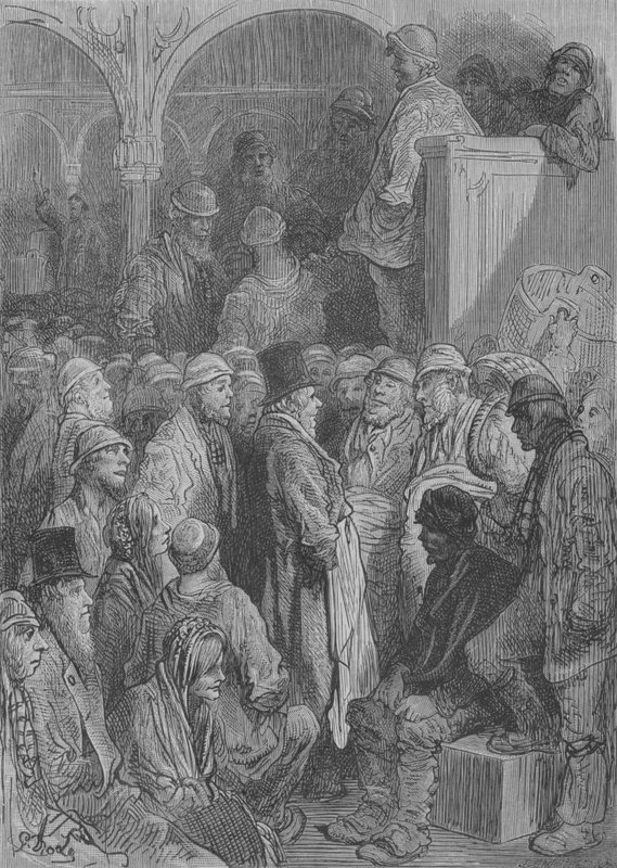 As grandes capotas do pequeno comércio de Gustave after Dore