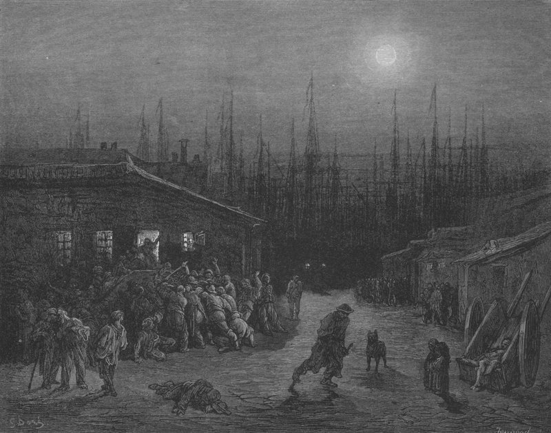 Tumulto, A Noite, Nas Docas de Gustave after Dore