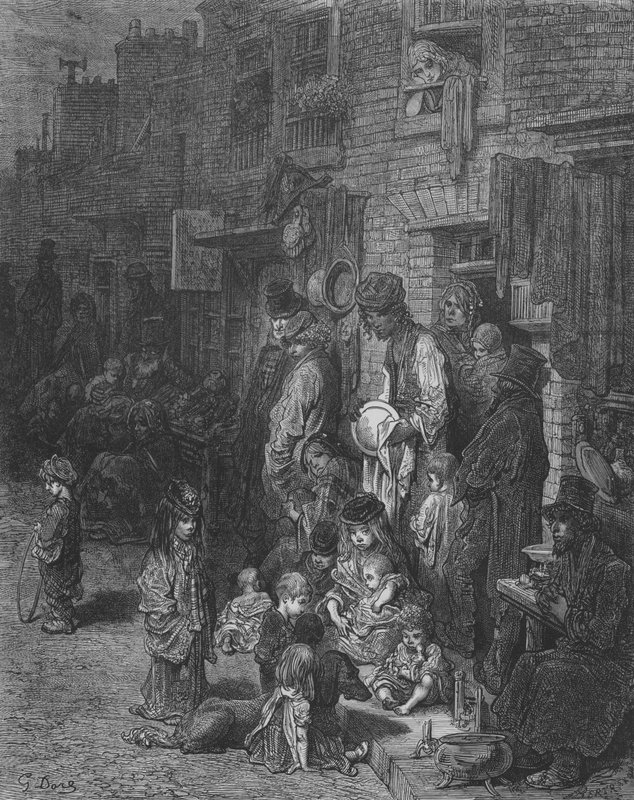 Uma rua em Whitechapel de Gustave after Dore