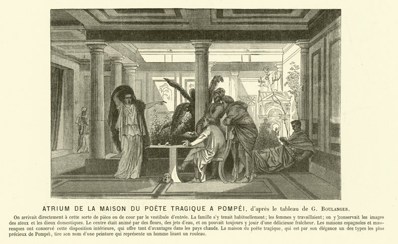 Átrio da antiga Casa Romana do Poeta Trágico, Pompeia (gravura) de Gustave Clarence Rodolphe Boulanger