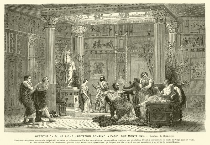 Reconstrução da casa de um romano rico, Rue Montaigne, Paris, França (gravura) de Gustave Clarence Rodolphe Boulanger
