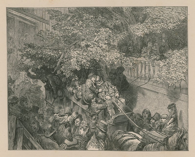 Um treinador puxado por cavalos lotado de Gustave Dore