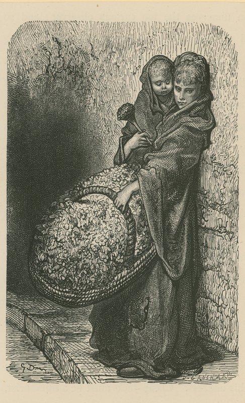 Um, mulheres, vender, flores de Gustave Dore