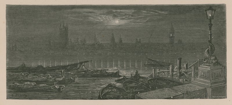 Barcos ancorados no rio Tamisa de Gustave Dore