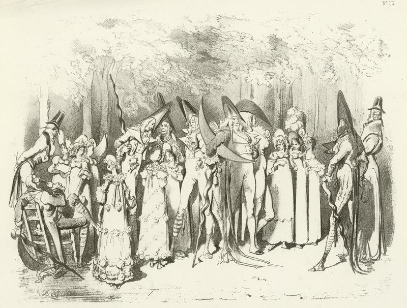 Modas sob o diretório 1798. O Incroyables (gravura) de Gustave Dore