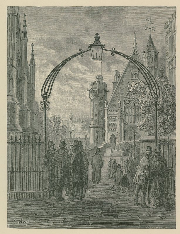 Visão geral das pessoas na rua no templo de Gustave Dore