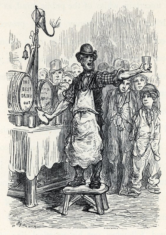 Vendedor de cerveja de gengibre na década de 1870 de Gustave Dore