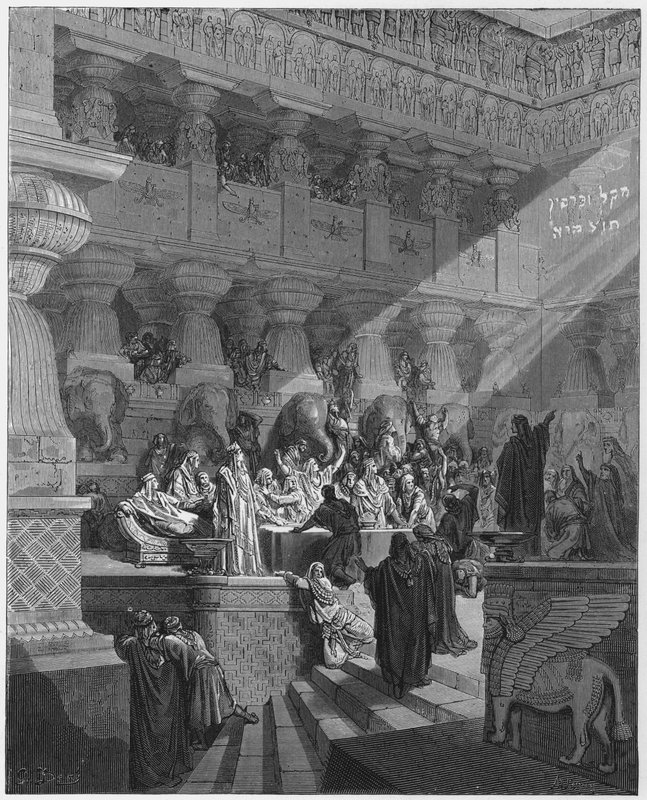 Gustave Dore Bible: Daniel interpreta a escrita na parede de Gustave Dore