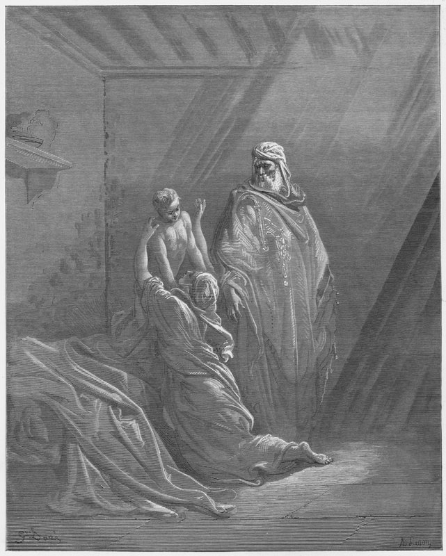 Gustave Dore Bíblia: Elias levanta o filho da viúva de Sarepta de Gustave Dore