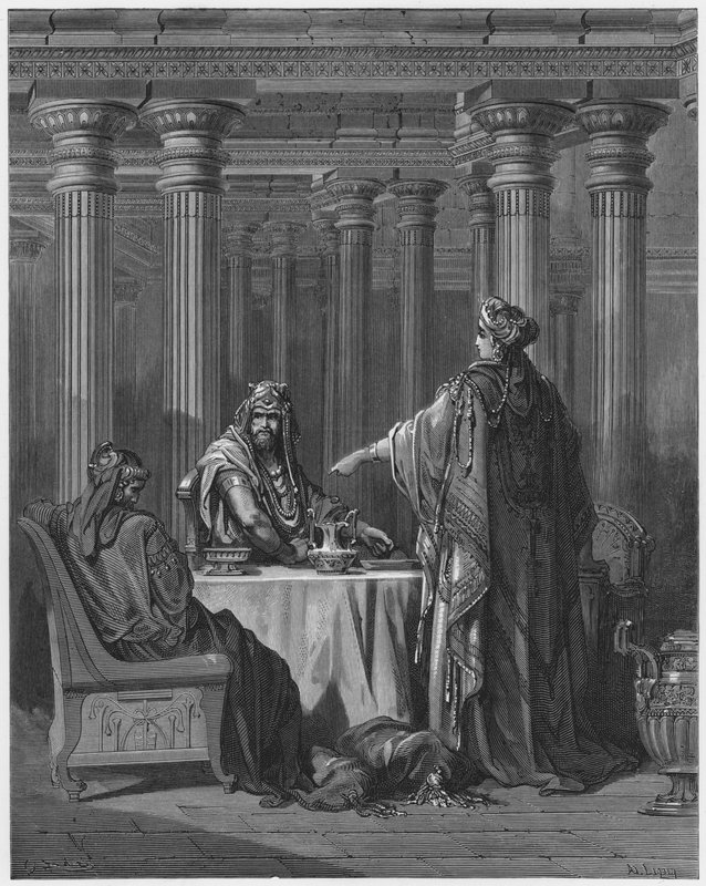 Gustave Dore Bíblia: Esther acusando Haman de Gustave Dore