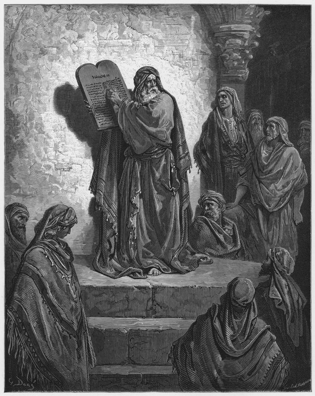 Gustave Dore Bible: Esdras lendo a lei na audição do povo de Gustave Dore