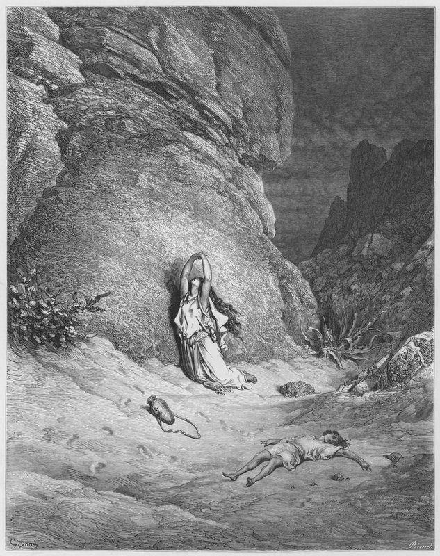 Gustave Dore Bible: Hagar e Ismael no deserto de Gustave Dore