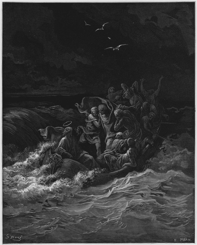 Gustave Dore Bíblia: Jesus acalmando a tempestade de Gustave Dore