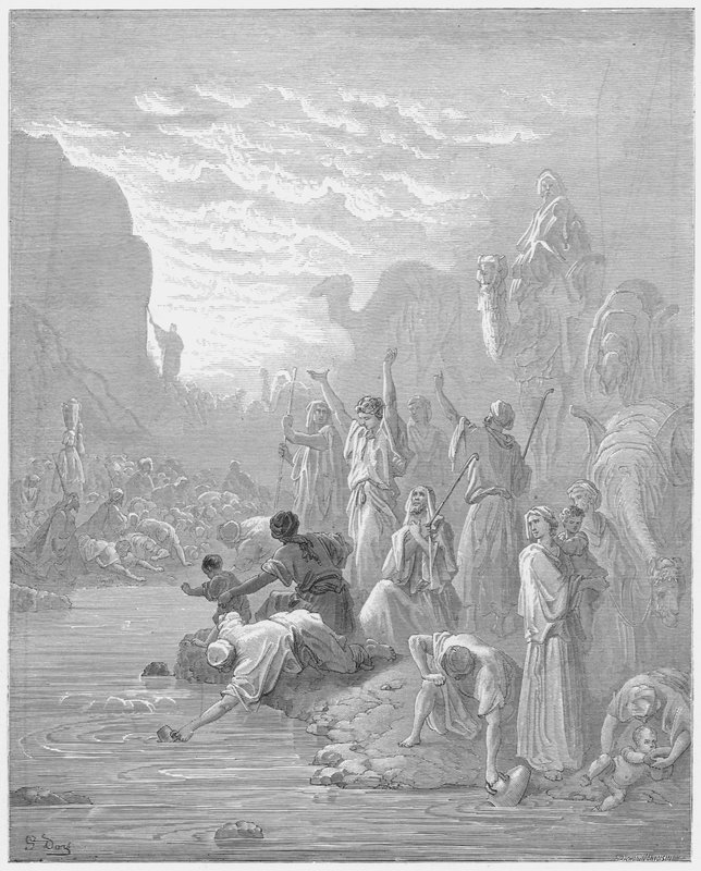 Gustave Dore Bíblia: Moisés batendo na rocha em Horebe de Gustave Dore
