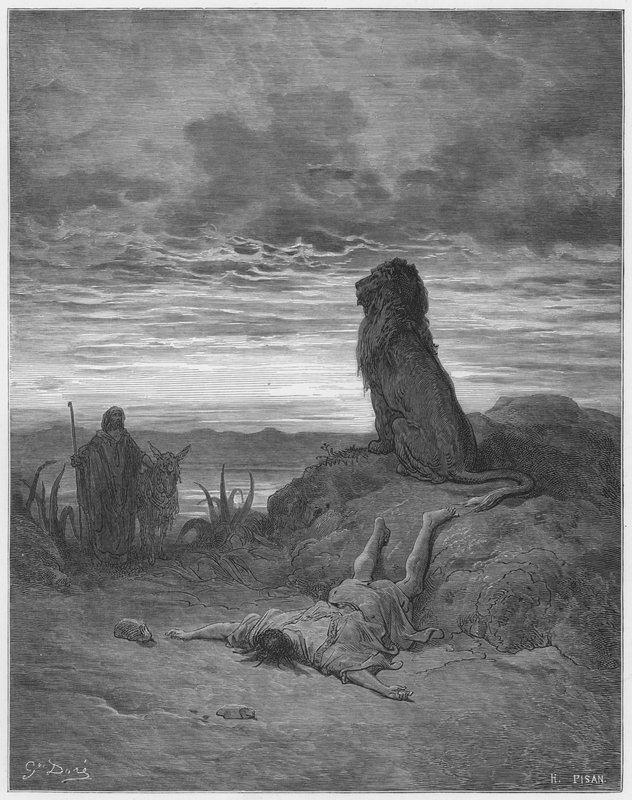 Gustave Dore Bible: O profeta desobediente morto por um leão de Gustave Dore