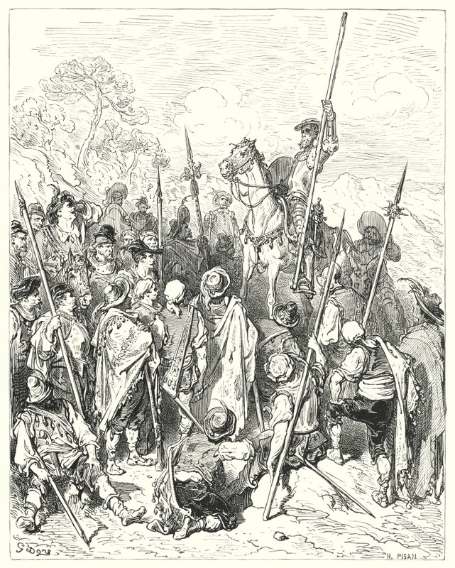 Gustave Dores Dom Quixote: "De acordo com as leis de armas, vocês realmente se ferem, ao se acharem ofendidos" (gravura) de Gustave Dore