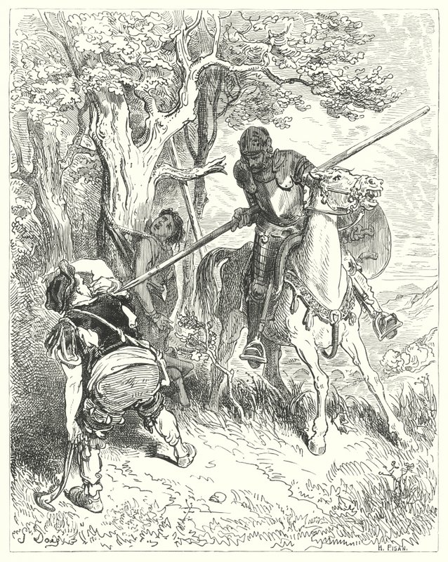Gustave Dores Dom Quixote: "Pelo sol que brilha, tenho uma boa mente para te correr pelo corpo com a minha lança" (gravura) de Gustave Dore