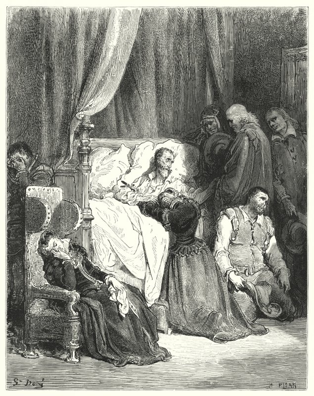 Gustave Dores Don Quixote: Morte de Dom Quixote (gravura) de Gustave Dore
