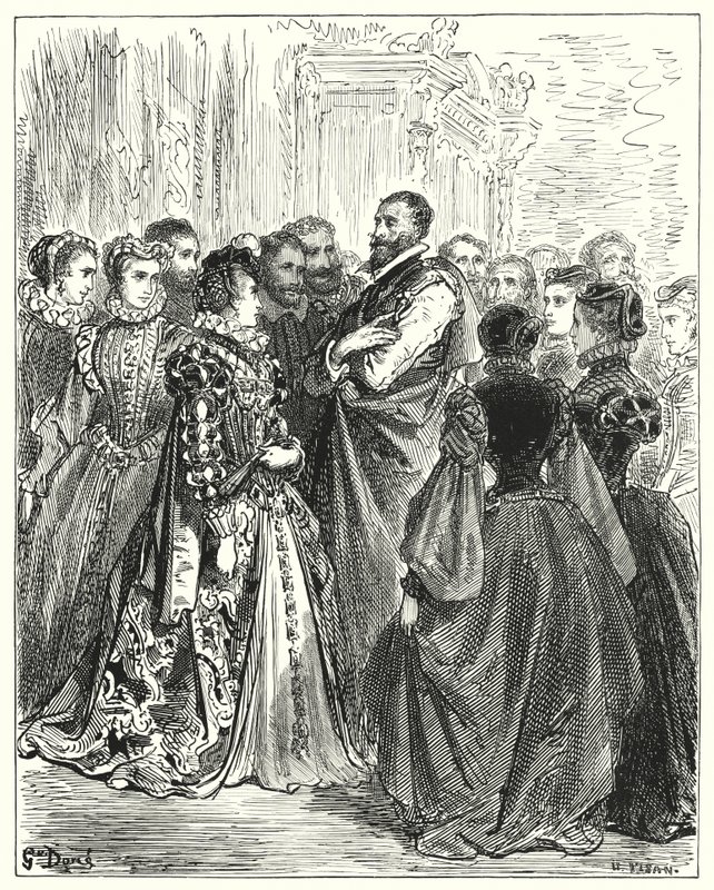 Gustave Dores Don Quixote: "A esposa de Don Antonio tinha convidado vários de seus amigos para um baile, para homenagear seu convidado" (gravura) de Gustave Dore