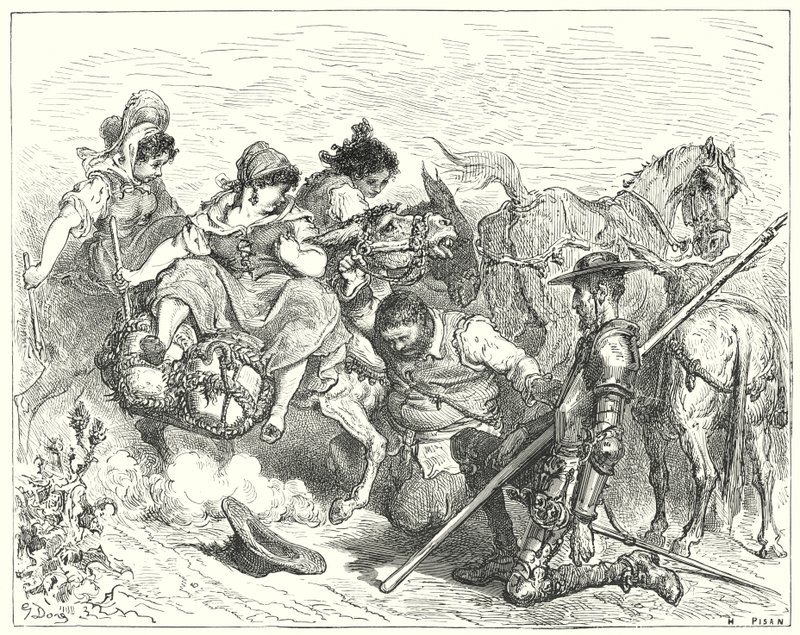 Gustave Dores Dom Quixote: "Dom Quixote olhou com olhos duvidosos e desconsolados a criatura a quem Sancho chamou de rainha e dama" (gravura) de Gustave Dore