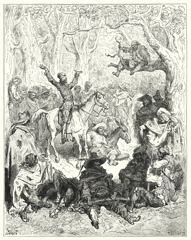Gustave Dores Dom Quixote: "Dom Quixote, montado em Rozinante, declamando muito copiosamente contra o seu modo de vida" (gravura) de Gustave Dore