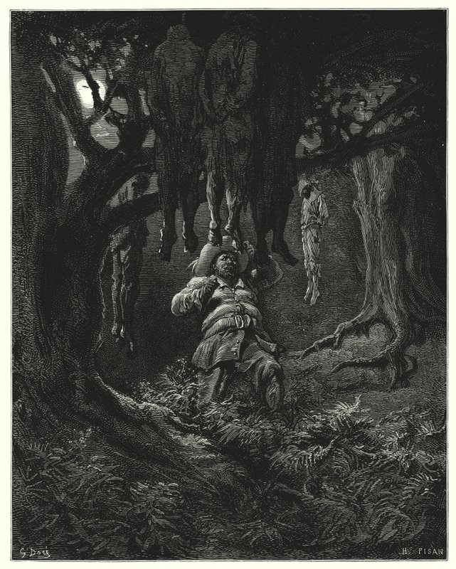 Gustave Dores Dom Quixote: "Ele pediu ajuda a Dom Quixote" (gravura) de Gustave Dore
