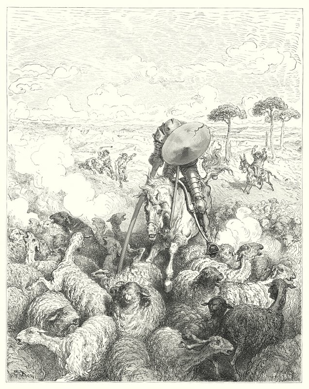 Gustave Dores Dom Quixote: "Ele carregou o esquadrão de ovelhas" (gravura) de Gustave Dore